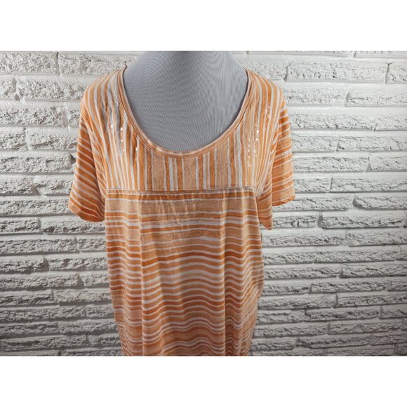 Onque Casual Womens Top 2X Plus Tee Orange Stripe Lightweight Tied Hem STR63E - Picture 3 of 8
